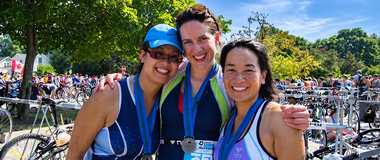 Dr. Melissa Chen, Dr. Rebecca Miksad and Dr. Katherine King after completing a sprint triathlon in Naperville, IL